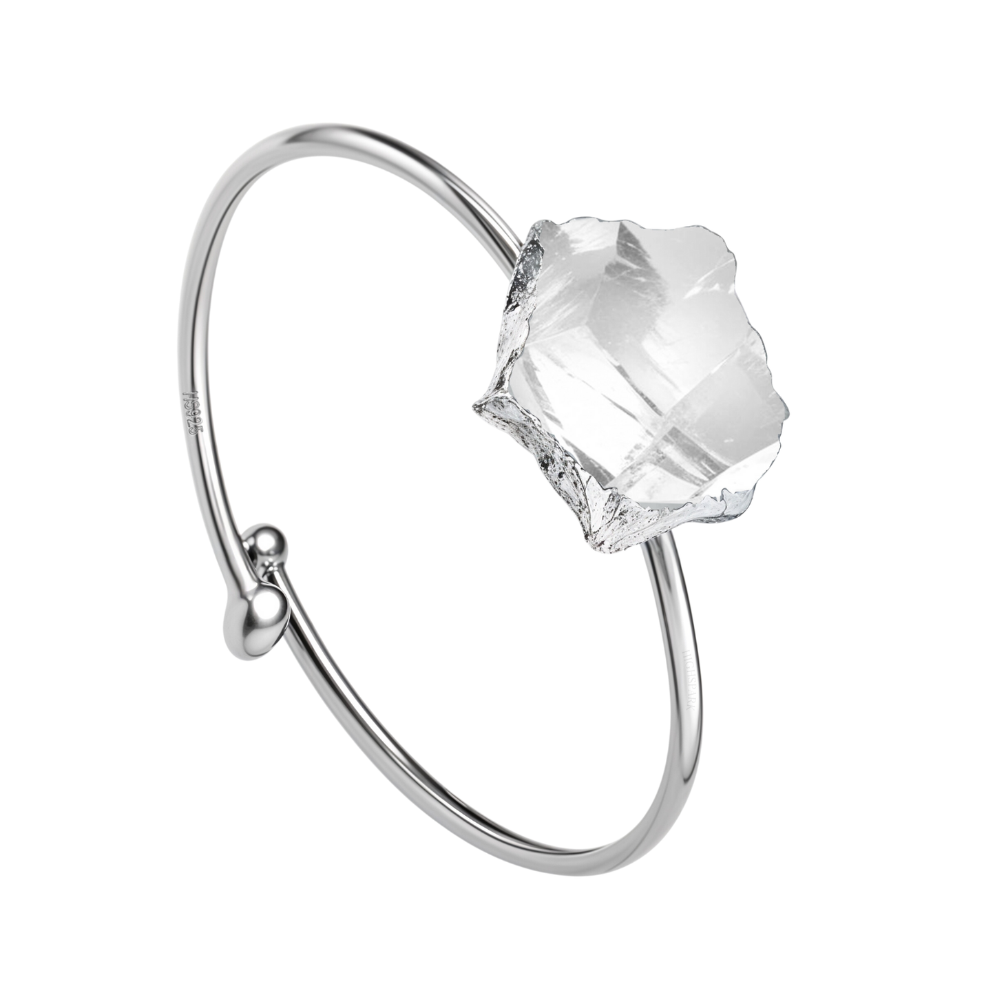 Natural Raw Gemstone Clear Quartz Rough Cut Adjustable Ring in 92.5 Sterling Silver