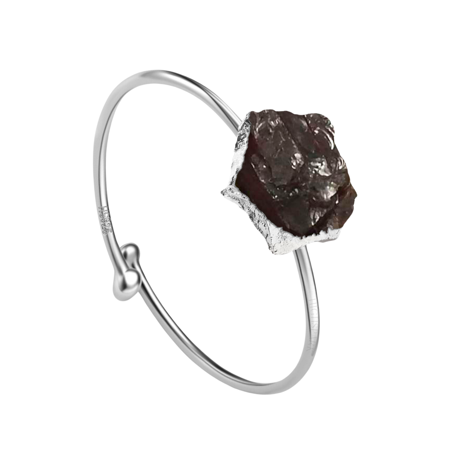 Natural Raw Gemstone Garnet Rough Cut Adjustable Ring in 92.5 Sterling Silver