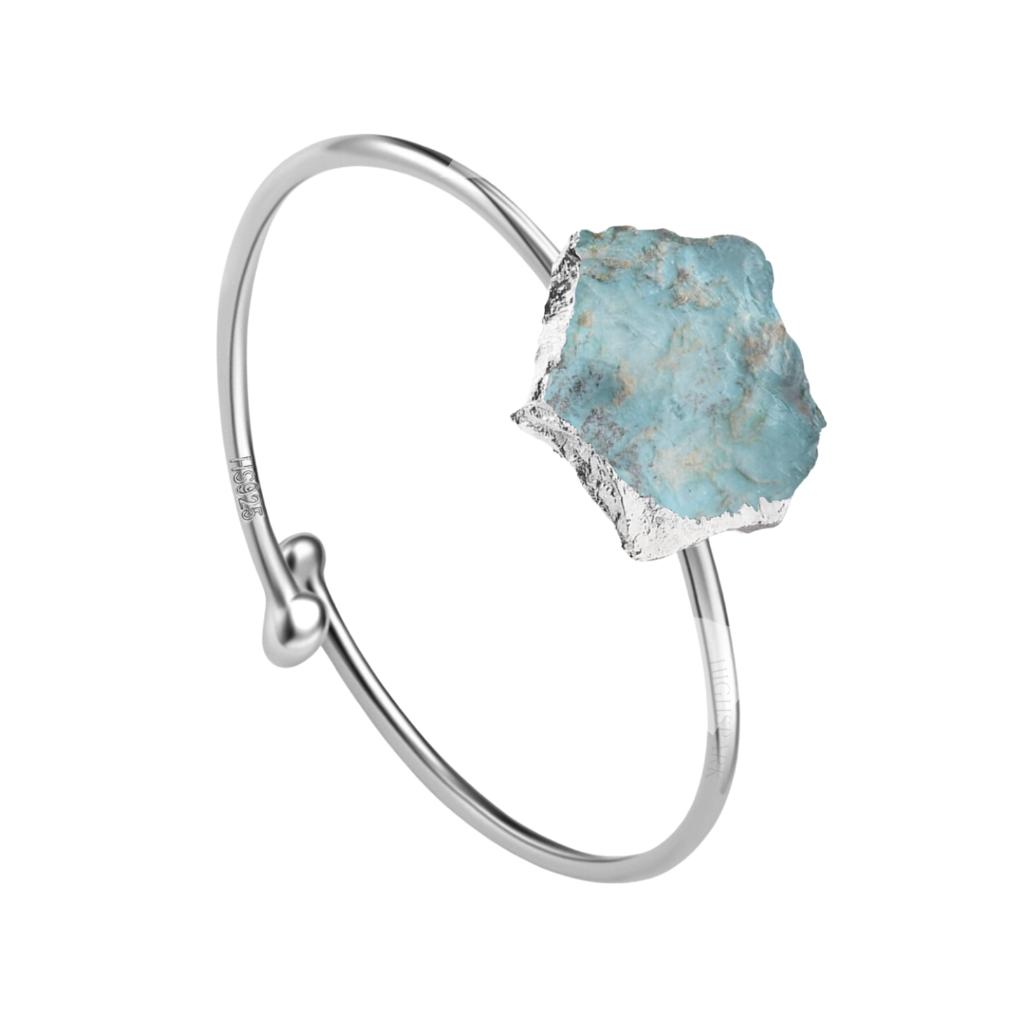 Natural Raw Gemstone Turquoise Rough Cut Adjustable Ring in 92.5 Sterling Silver