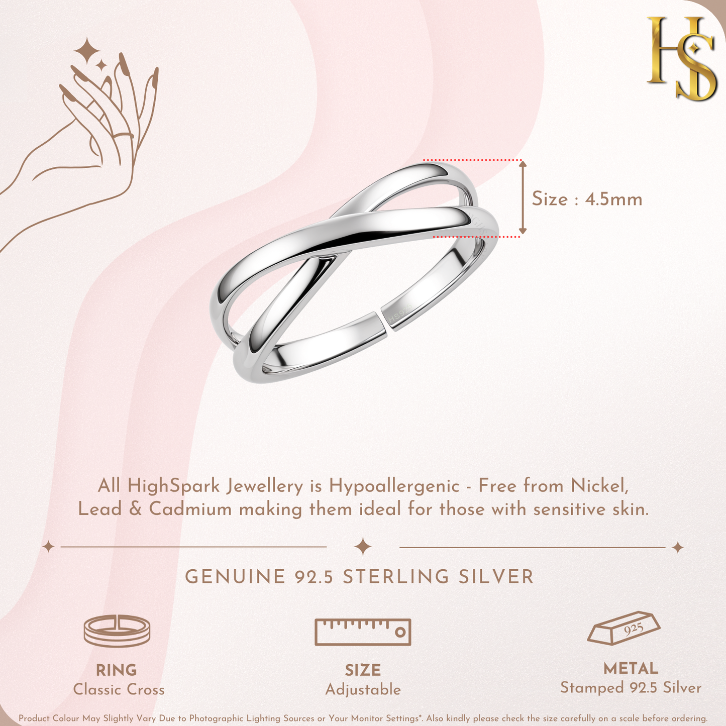 Classic Cross Ring in 925 Sterling Silver for Women