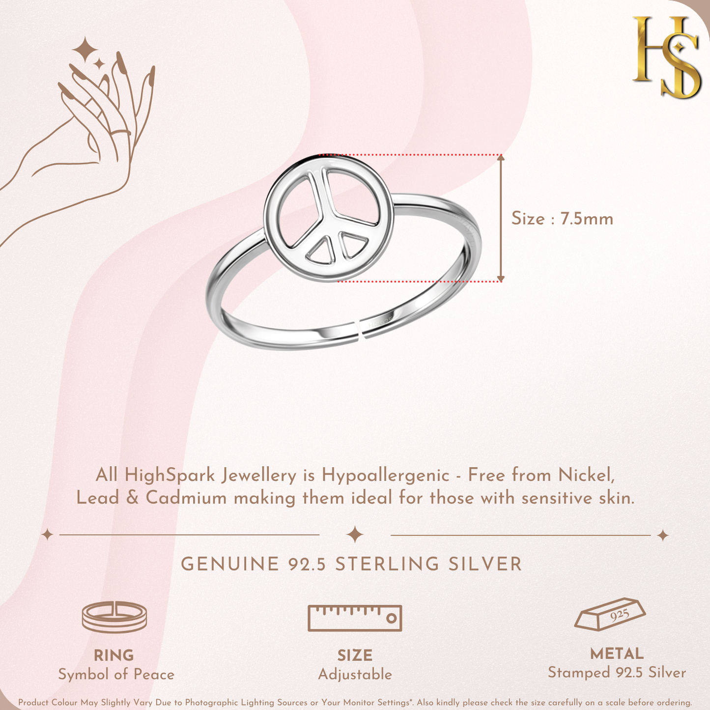 Symbol of Peace Ring in 925 Sterling Silver for Women