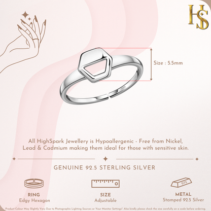 Edgy Hexagon Ring in 925 Sterling Silver for Women