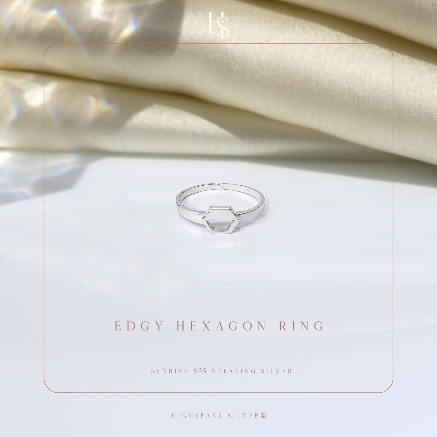 Edgy Hexagon Ring in 925 Sterling Silver for Women