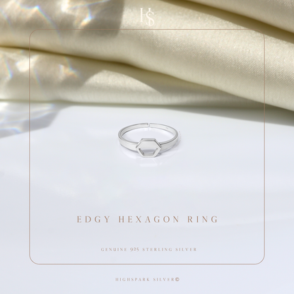 Edgy Hexagon Ring in 925 Sterling Silver for Women