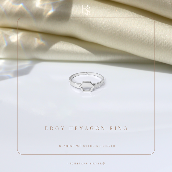 Edgy Hexagon Ring in 925 Sterling Silver for Women