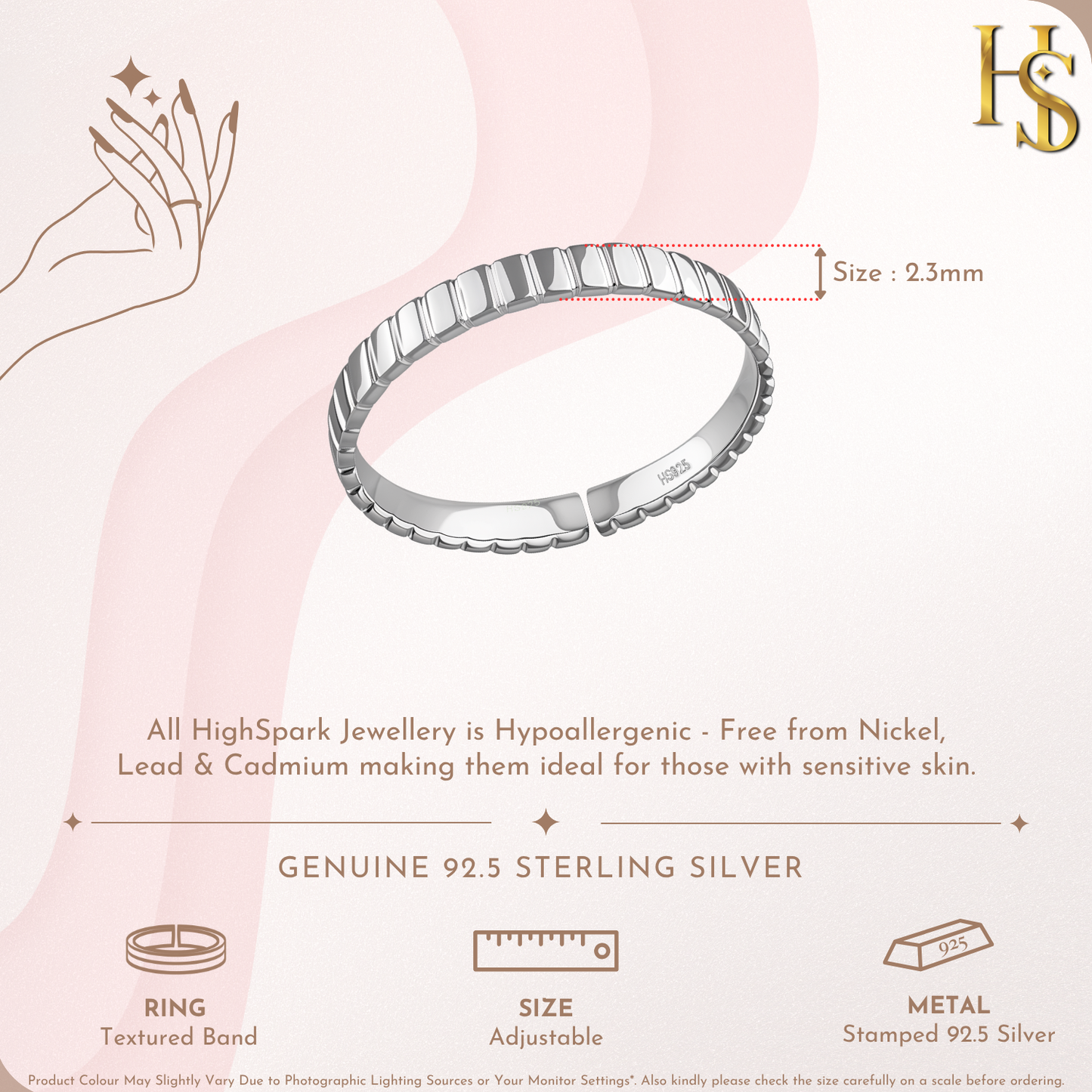 Simple Textured Band Ring in 925 Sterling Silver for Women