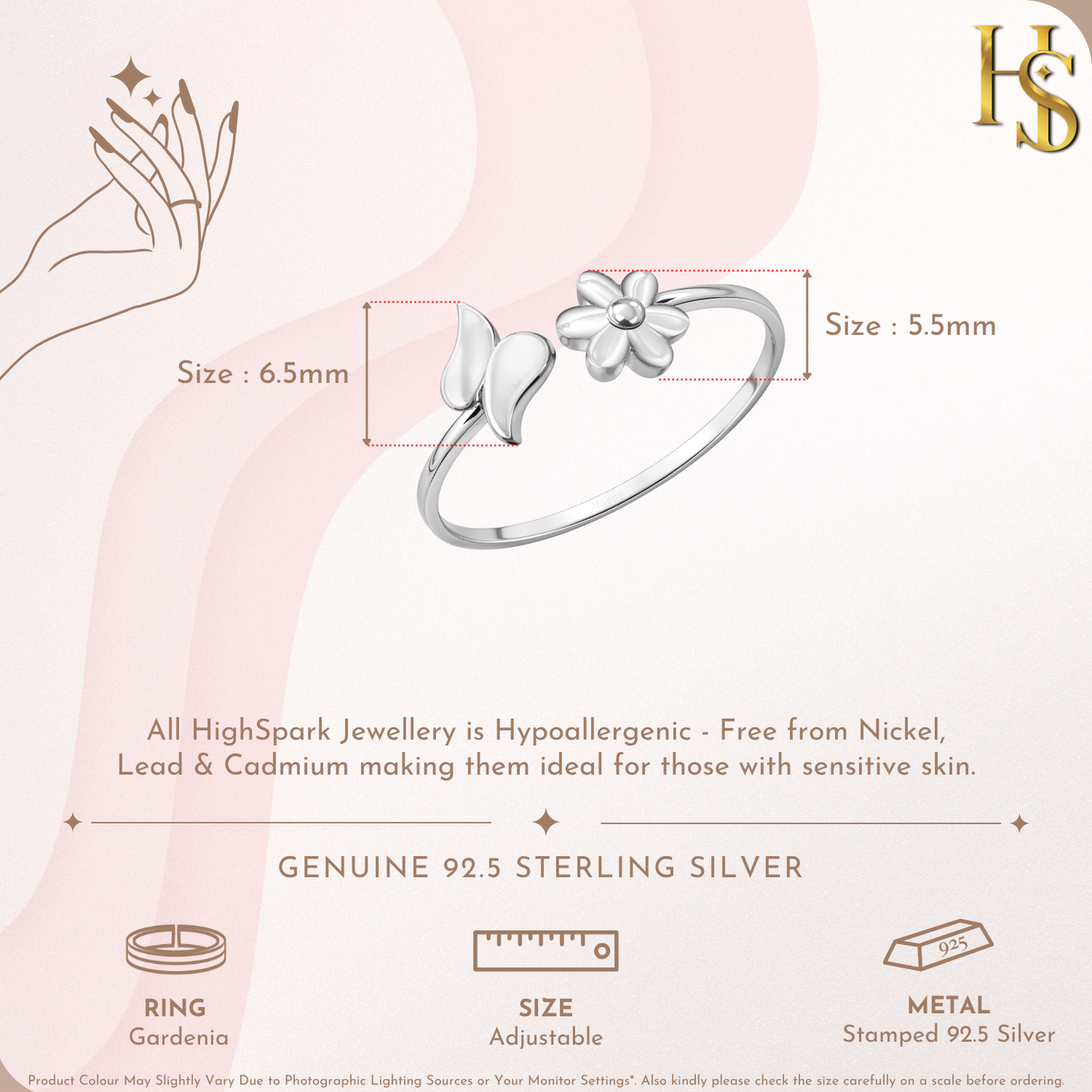 Delicate Gardenia Ring in 925 Sterling Silver for Women
