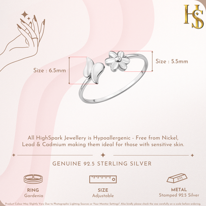 Delicate Gardenia Ring in 925 Sterling Silver for Women