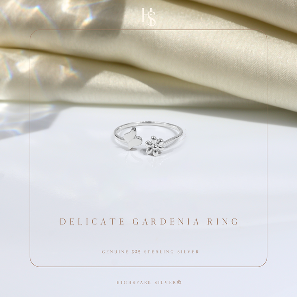Delicate Gardenia Ring in 925 Sterling Silver for Women
