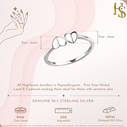 Twin Heart Ring in 925 Sterling Silver for Women