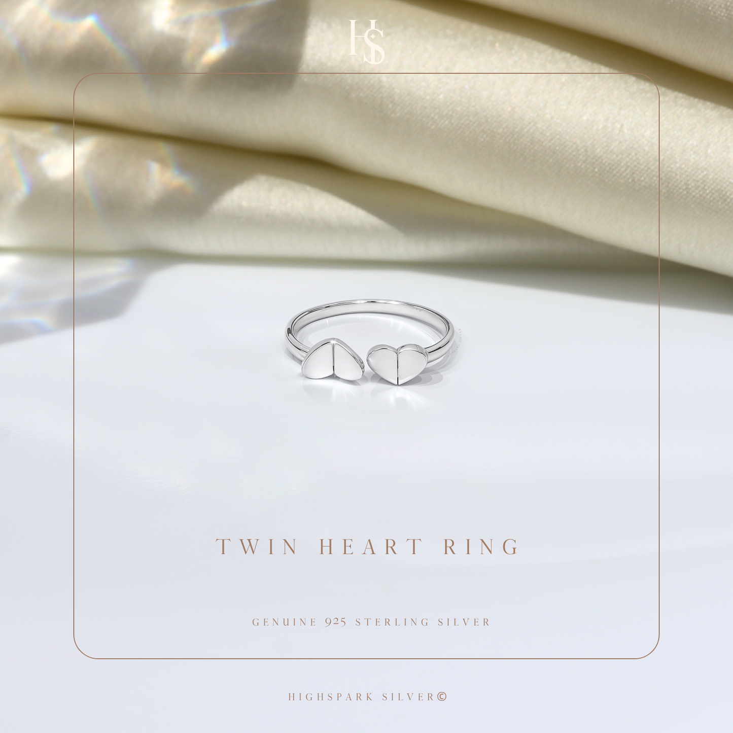 Twin Heart Ring in 925 Sterling Silver for Women