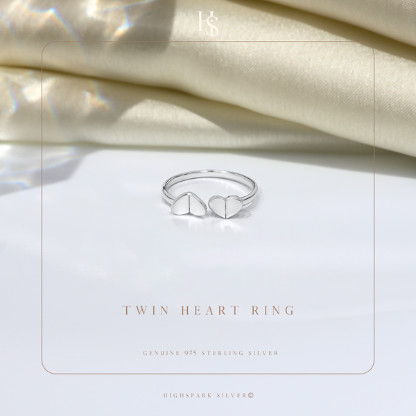 Twin Heart Ring in 925 Sterling Silver for Women