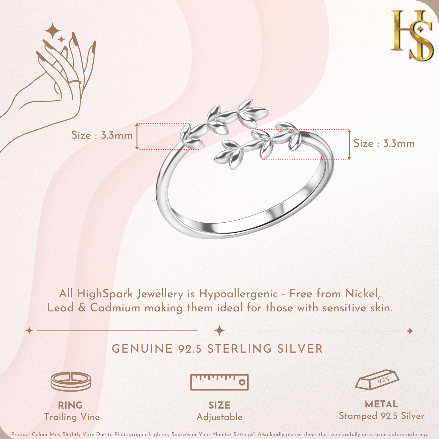 Trailing Vine Adjustable Ring in 925 Sterling Silver for Women