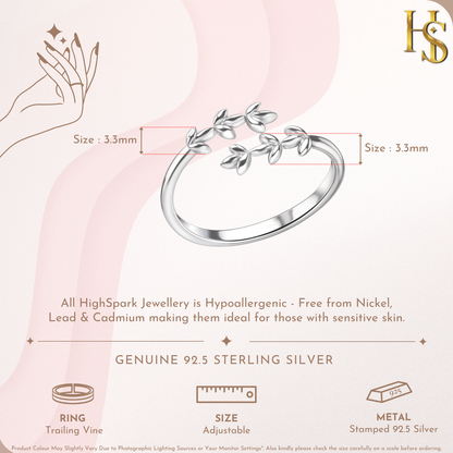 Trailing Vine Adjustable Ring in 925 Sterling Silver for Women