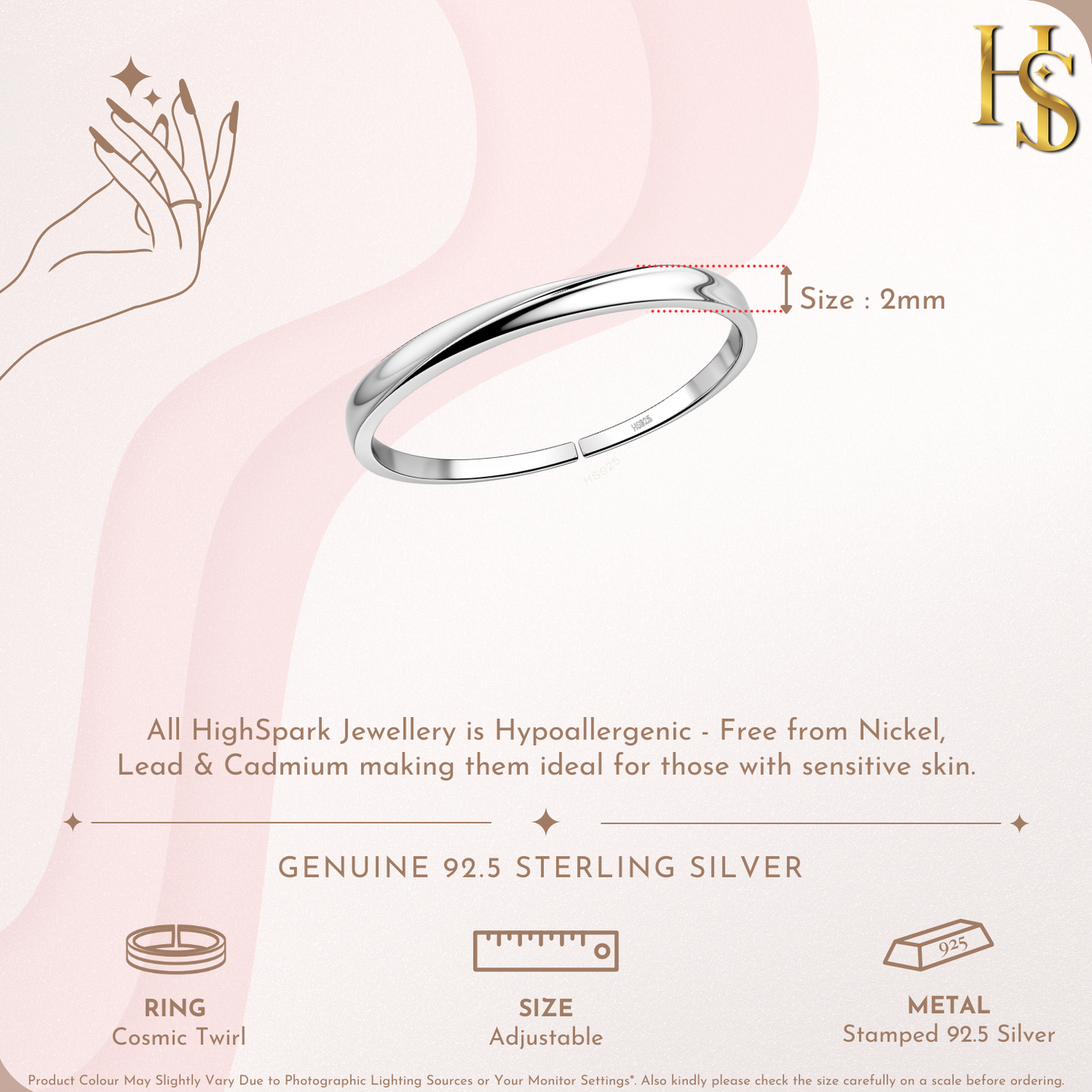 Cosmic Twirl Adjustable Ring in 925 Sterling Silver for Women