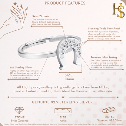 Heritage Horseshoe Adjustable Ring in 925 Sterling Silver for Women With Diamond like Brilliance Zirconia