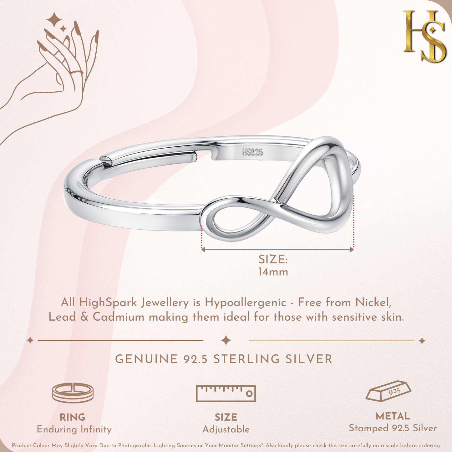 Enduring Infinity Adjustable Ring in 925 Sterling Silver With Stunning Shine for Women