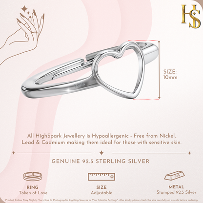 Dazzling Heart Adjustable Ring in 925 Sterling Silver With Stunning Shine for Women