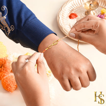 Red Twist Infinity Gold-Plated Silver Rakhi for Brother