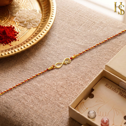 Infinity Love 18k Gold Finish Silver Rakhi for Brother – 925 Silver