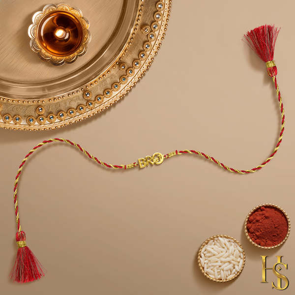 BroCode 18k Gold Finish Silver Rakhi for Brother – 925 Silver