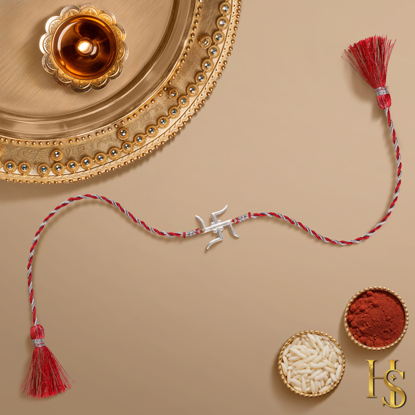 Swastik Designer Silver Rakhi for Brother – 925 Sterling Silver