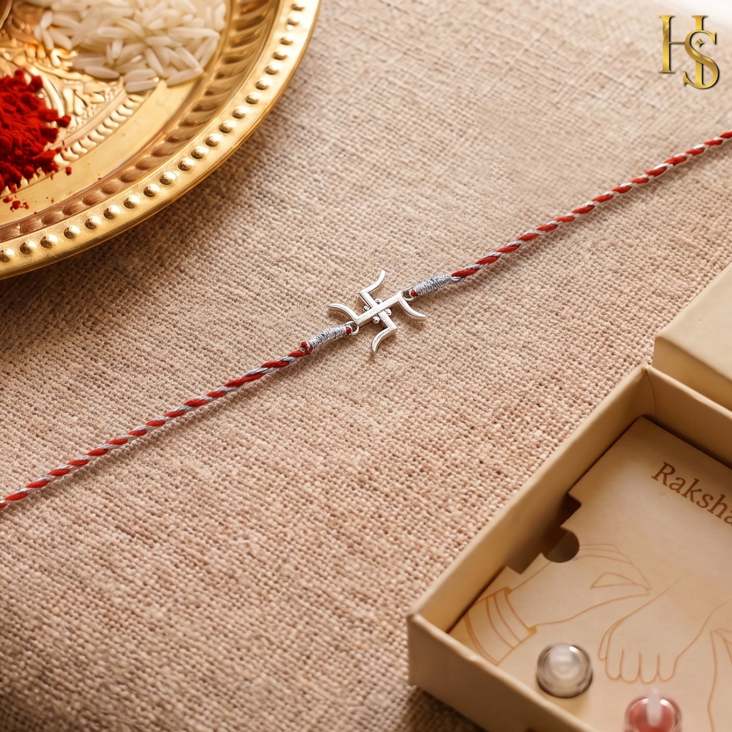 Swastik Designer Silver Rakhi for Brother – 925 Sterling Silver