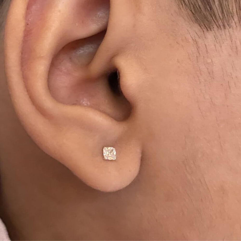 Customer photo - Screwback Square Solitaire Earrings in 925 Sterling Silver