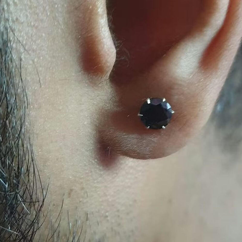 Customer photo - Black American Diamond Solitaire Studs for Men in Sterling Silver