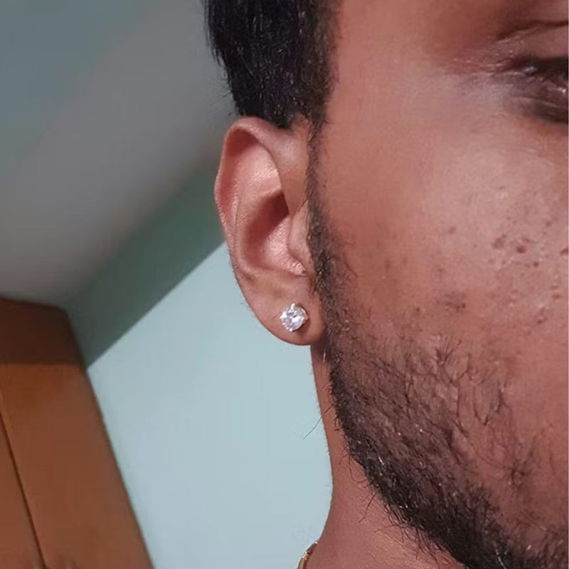 Customer photo - Mens Solitaire Stud Earring with American Diamond in Sterling Silver