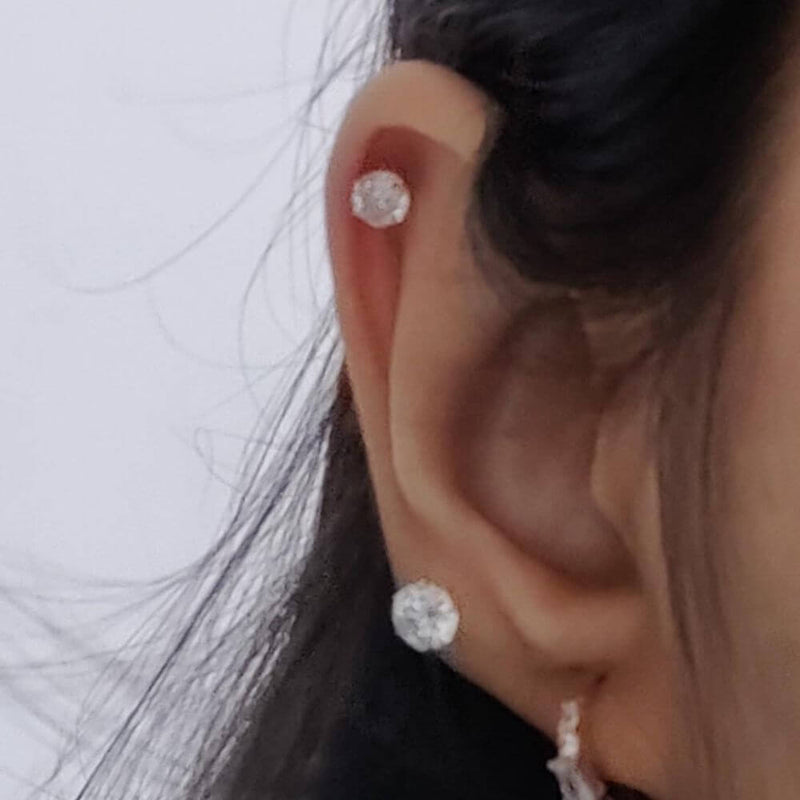 Customer photo - Silver Earrings Simple Solitaire Studs in 925 Sterling Silver