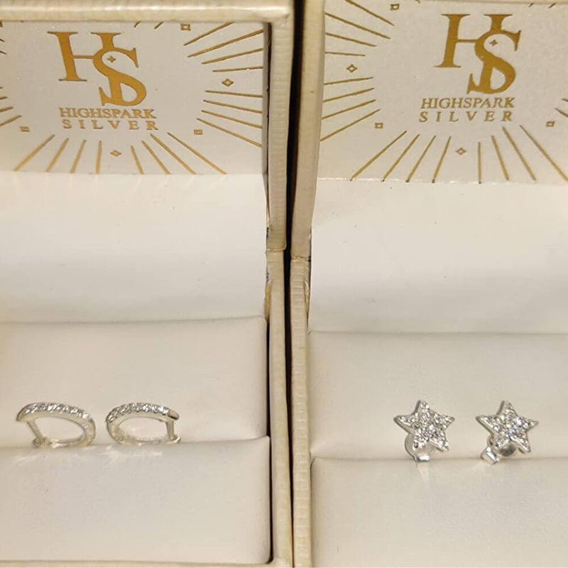 Customer photo - Star Earrings Silver Studs with American Diamond in Sterling Silver