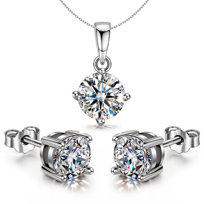 Solitaire Set - Round Earrings, Pendant & Chain in 92.5 Silver embellished with Sparkling Zirconia