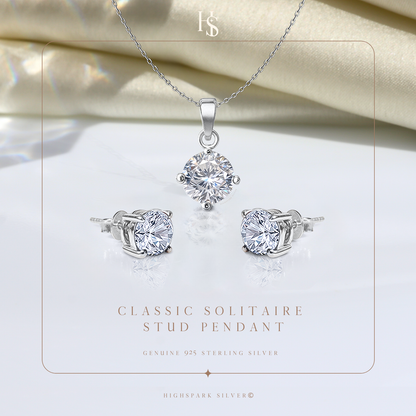 Solitaire Set - Round Earrings, Pendant & Chain in 92.5 Silver embellished with Sparkling Zirconia