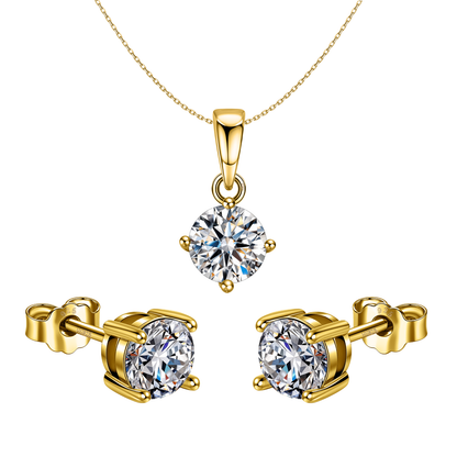 Cute Gold Finish Solitaire Stud Pendant-Set With Earrings in 925 Sterling Silver For Women