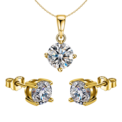 Classic Gold Finish Solitaire Stud Pendant-Set With Earrings in 925 Sterling Silver For Women
