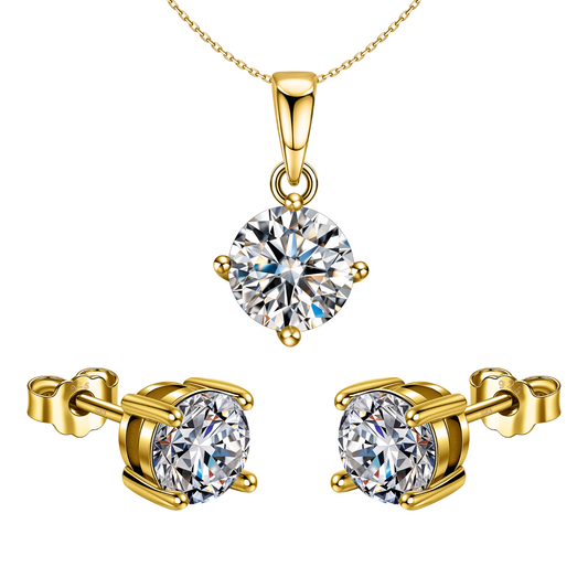 Classic Gold Finish Solitaire Stud Pendant-Set With Earrings in 925 Sterling Silver For Women