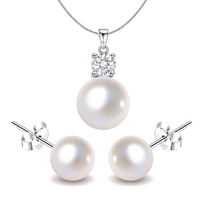 Ethereal Pearl Solitaire Pendant Earrings Set In 925 Sterling Silver With Diamond-like Brilliance Zirconia