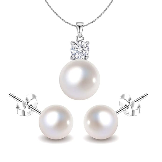 Ethereal Pearl Solitaire Pendant Earrings Set In 925 Sterling Silver With Diamond-like Brilliance Zirconia