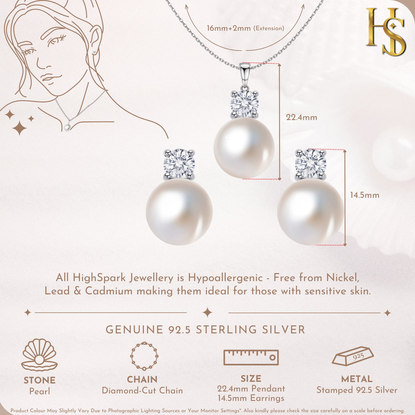 Ethereal Pearl Solitaire Pendant Earrings Set In 925 Sterling Silver With Diamond-like Brilliance Zirconia