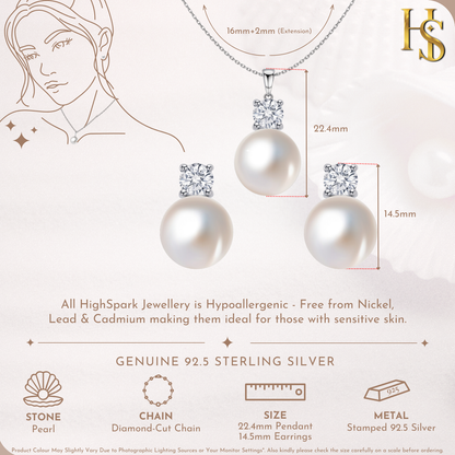Ethereal Pearl Solitaire Pendant Earrings Set In 925 Sterling Silver With Diamond-like Brilliance Zirconia