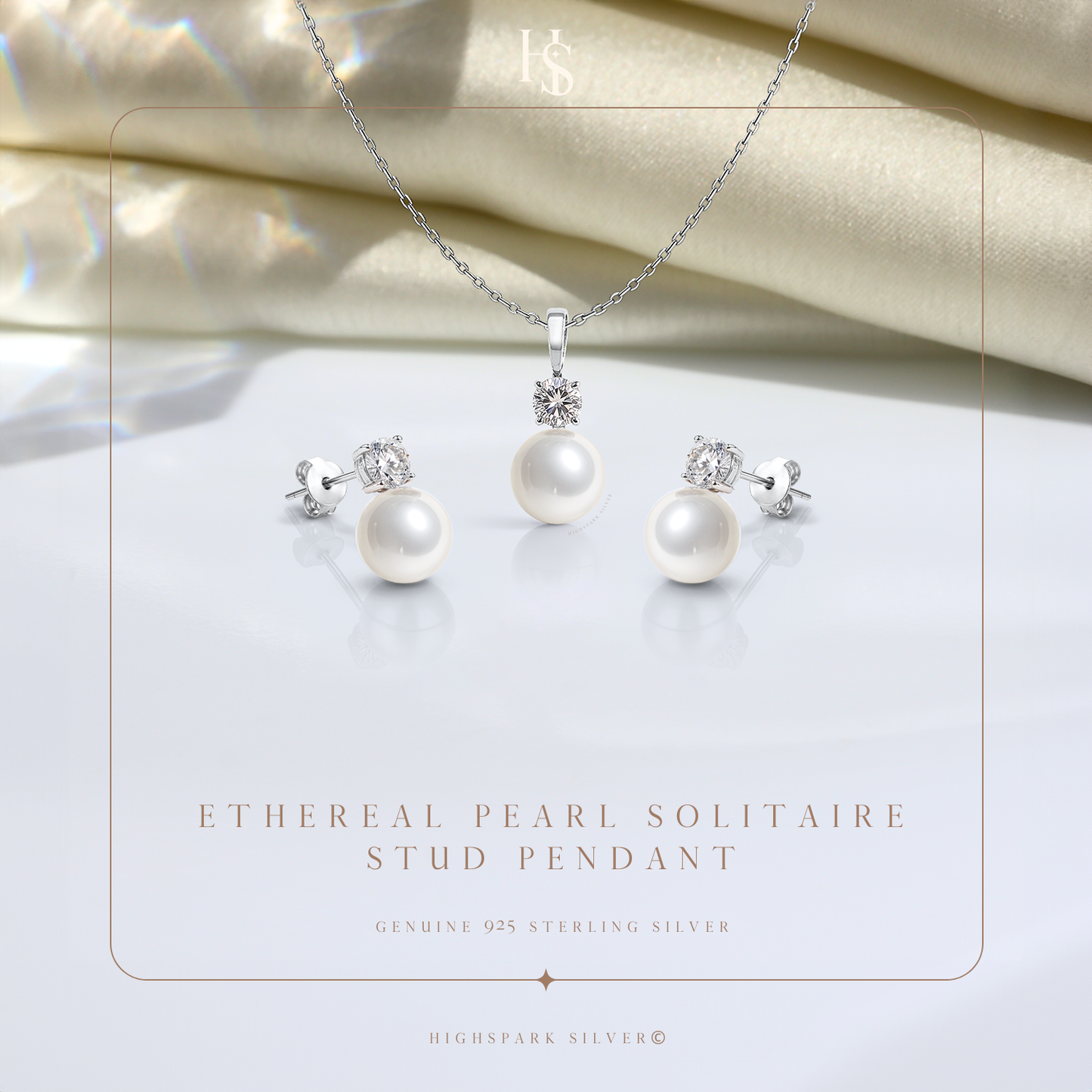 Ethereal Pearl Solitaire Pendant Earrings Set In 925 Sterling Silver With Diamond-like Brilliance Zirconia