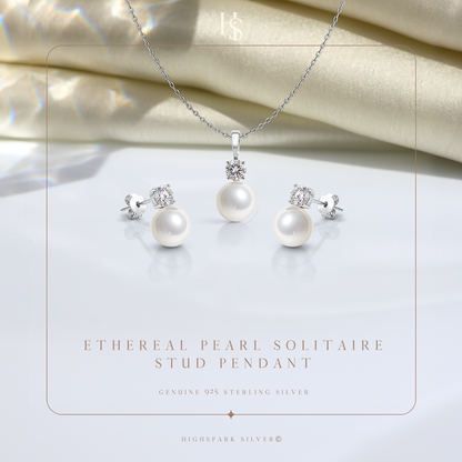 Ethereal Pearl Solitaire Pendant Earrings Set In 925 Sterling Silver With Diamond-like Brilliance Zirconia