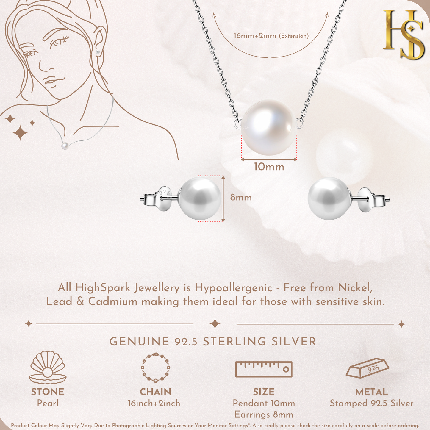 Pearl Moon Set - Full Round Pearls - Earrings, Necklace & Chain Set