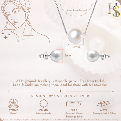 Pearl Moon Set - Full Round Pearls - Earrings, Necklace & Chain Set