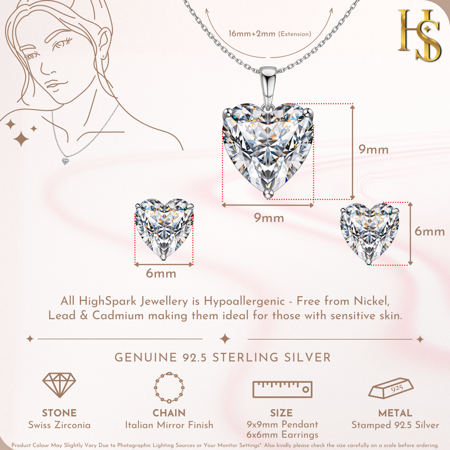 Hypnotic Heart Solitaire Stud Pendant-Set With Earrings in 925 Sterling Silver For Women