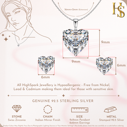 Hypnotic Heart Solitaire Stud Pendant-Set With Earrings in 925 Sterling Silver For Women