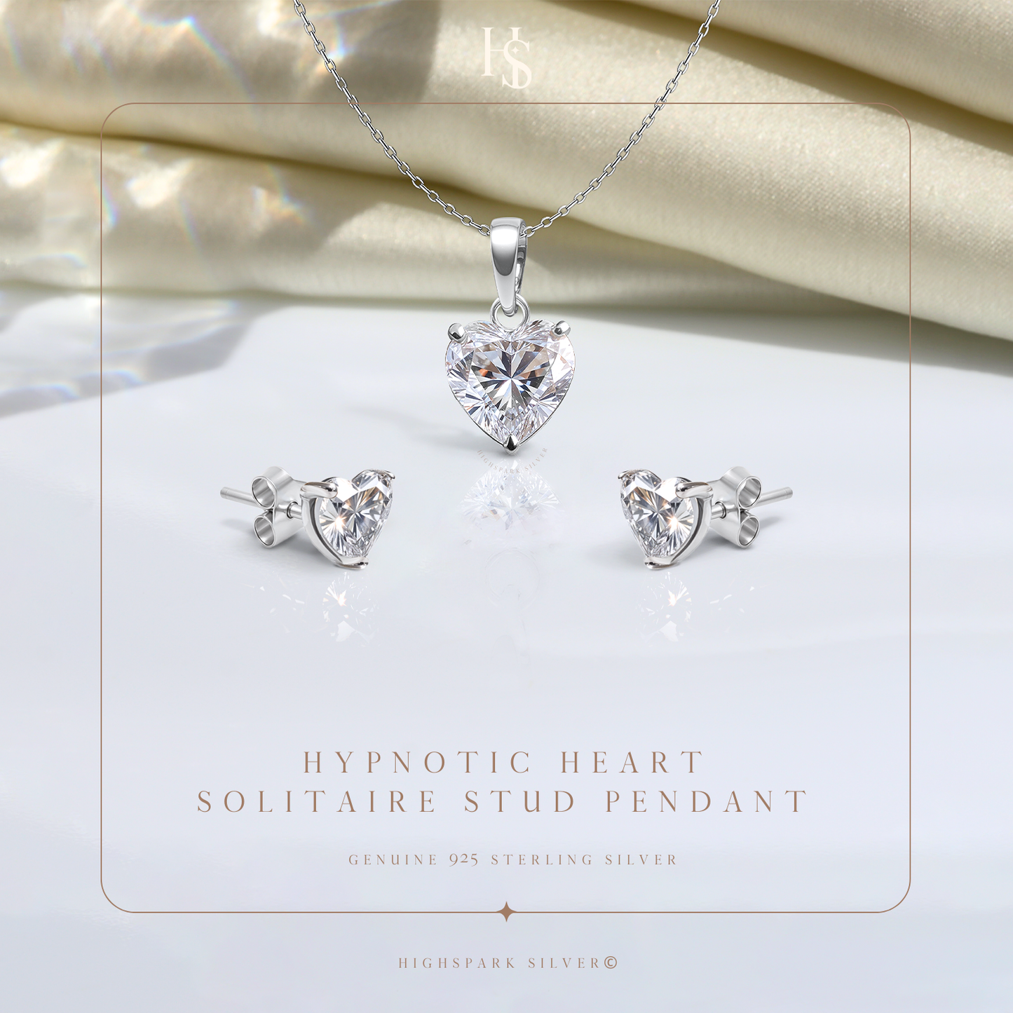 Hypnotic Heart Solitaire Stud Pendant-Set With Earrings in 925 Sterling Silver For Women
