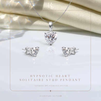 Hypnotic Heart Solitaire Stud Pendant-Set With Earrings in 925 Sterling Silver For Women