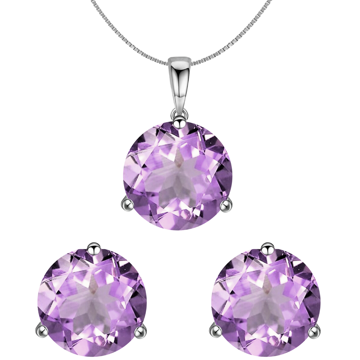 Amethyst Gemstone Pendant-Set With Earrings in 925 Sterling Silver For Women